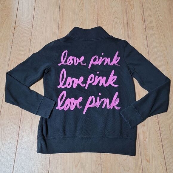 PINK VS BLACK 3/4 ZIP PULLOVER "LOVE PINK" ON BACK, SIZE SMALL - Picture 6 of 7